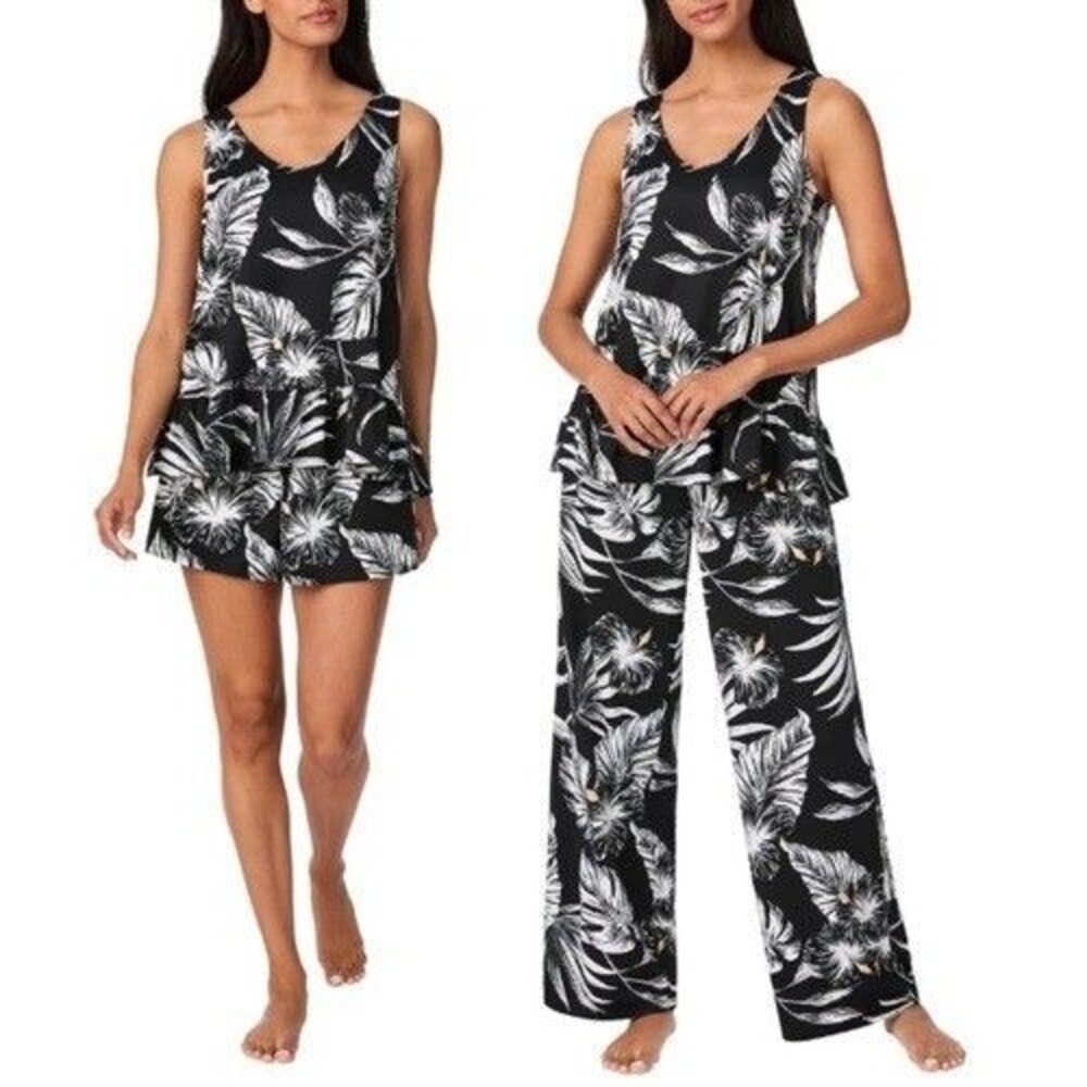Tommy Bahama Women's Medium Black 3-piece Pajama Set Bold Tropical NWT